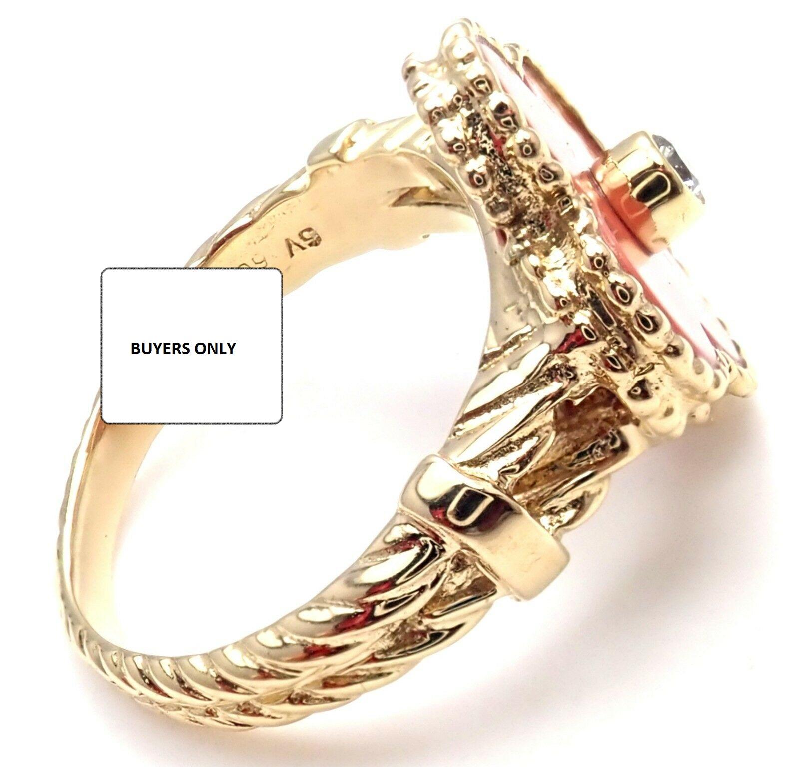 Women's or Men's Van Cleef & Arpels Diamond Coral Alhambra Yellow Gold Ring For Sale