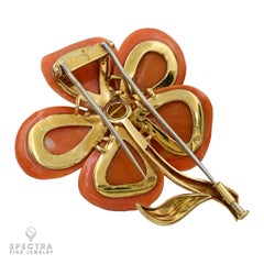 Van Cleef & Arpels Diamond Coral Clematis Brooch, circa 1960s