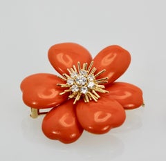 Van Cleef & Arpels Diamond Coral Rose de Noel Coral Brooch