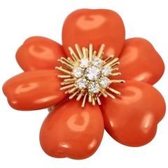 Van Cleef & Arpels Diamond Coral Rose de Noel Coral Brooch