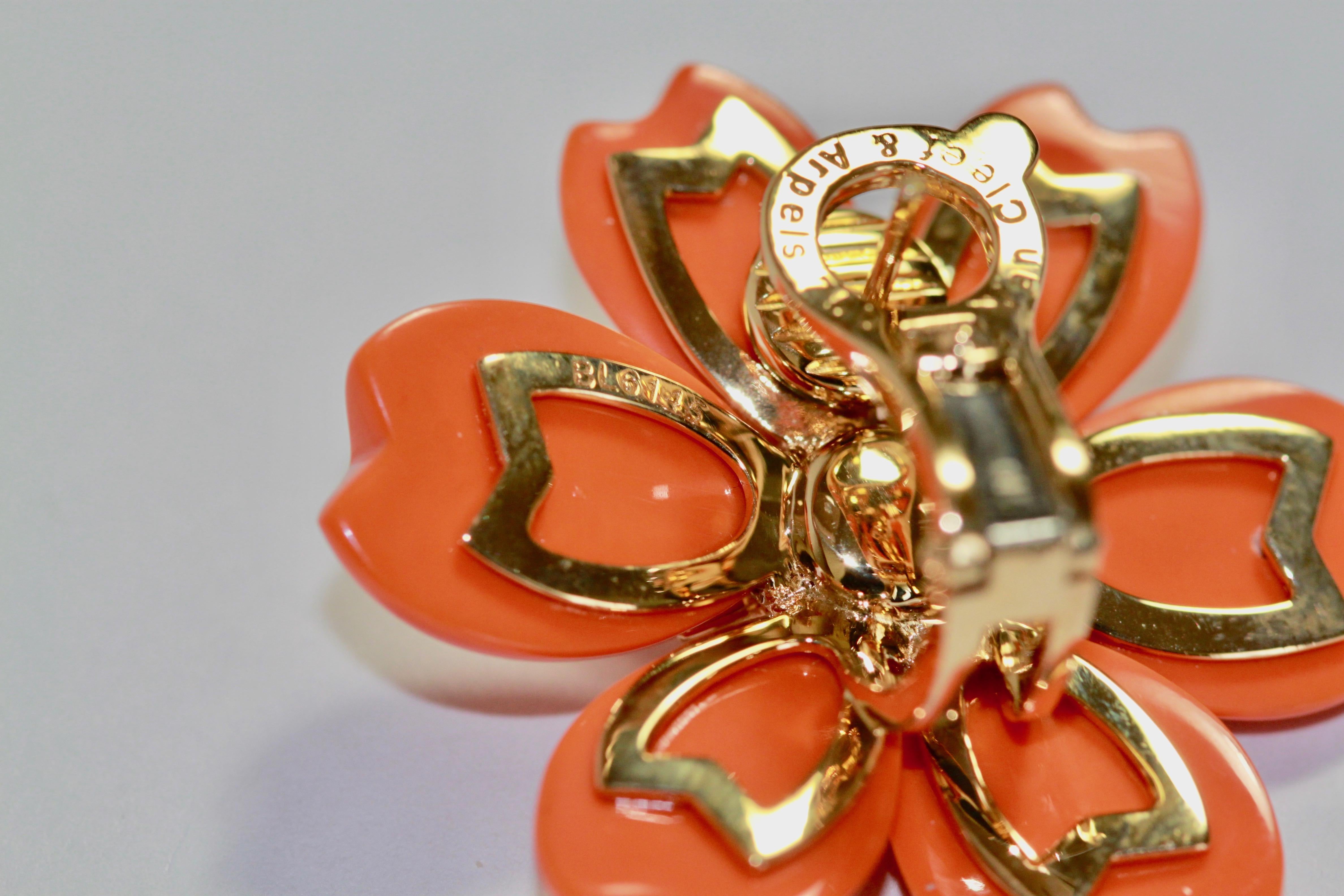 Van Cleef & Arpels Diamond Coral Rose de Noel Earrings 4