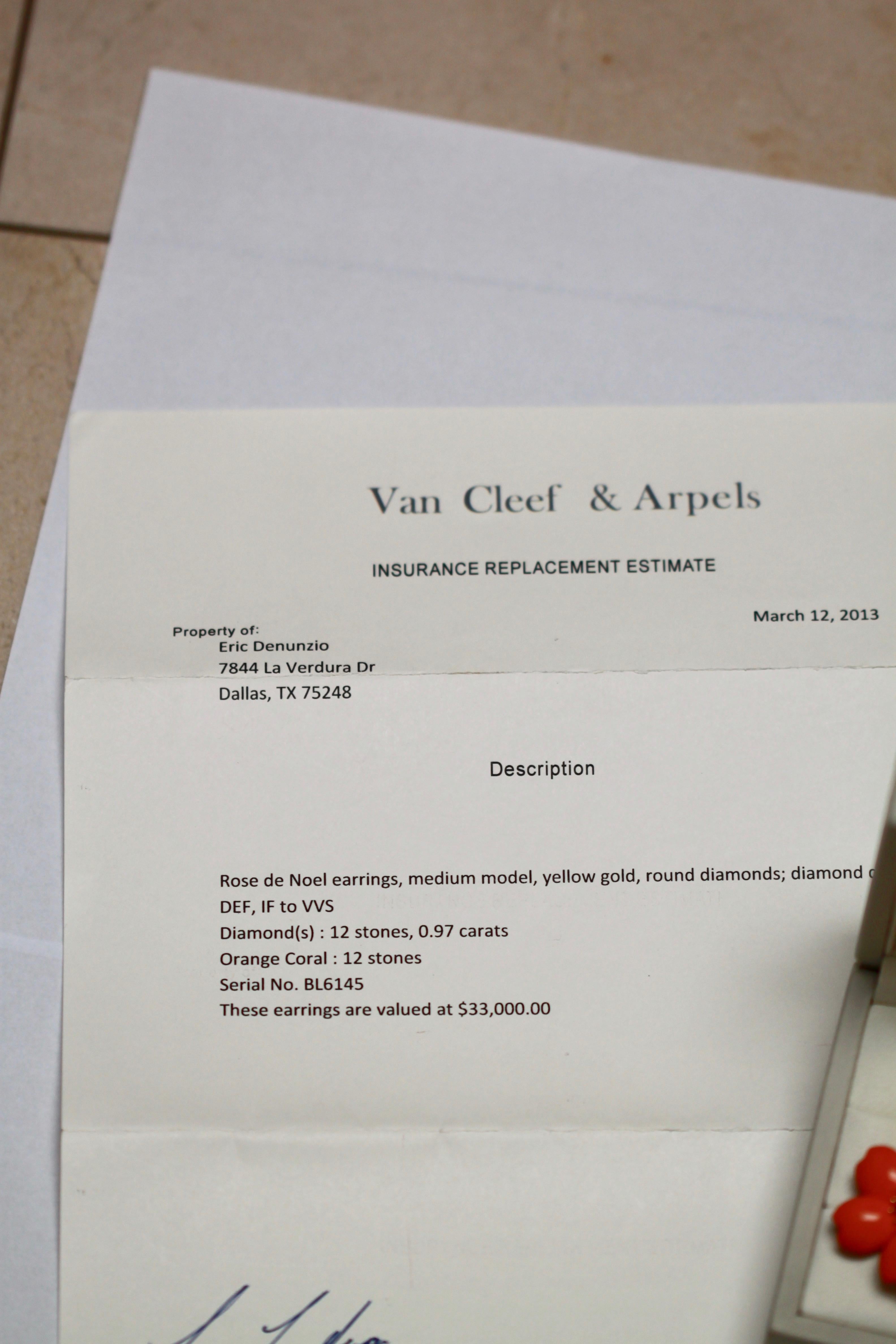 Van Cleef & Arpels Diamond Coral Rose de Noel Earrings 5