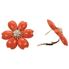 Van Cleef & Arpels Diamond Coral Rose de Noel Earrings