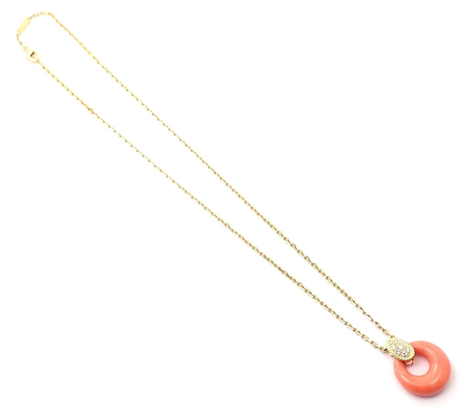 Brilliant Cut Van Cleef & Arpels Diamond Coral Yellow Gold Pendant Necklace For Sale