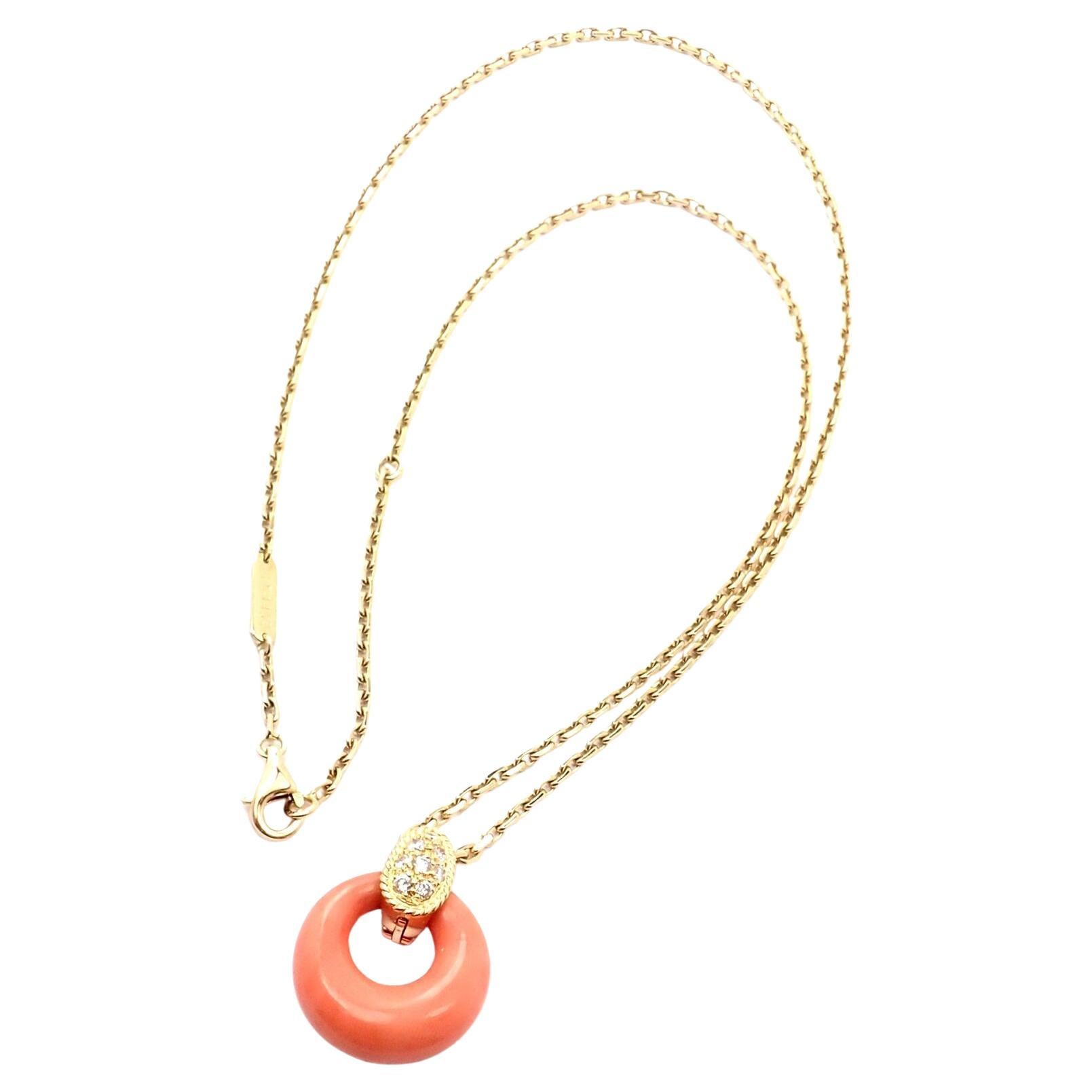 Van Cleef & Arpels Diamond Coral Yellow Gold Pendant Necklace For Sale