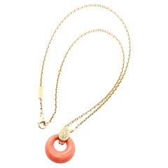 Retro Van Cleef & Arpels Diamond Coral Yellow Gold Pendant Necklace