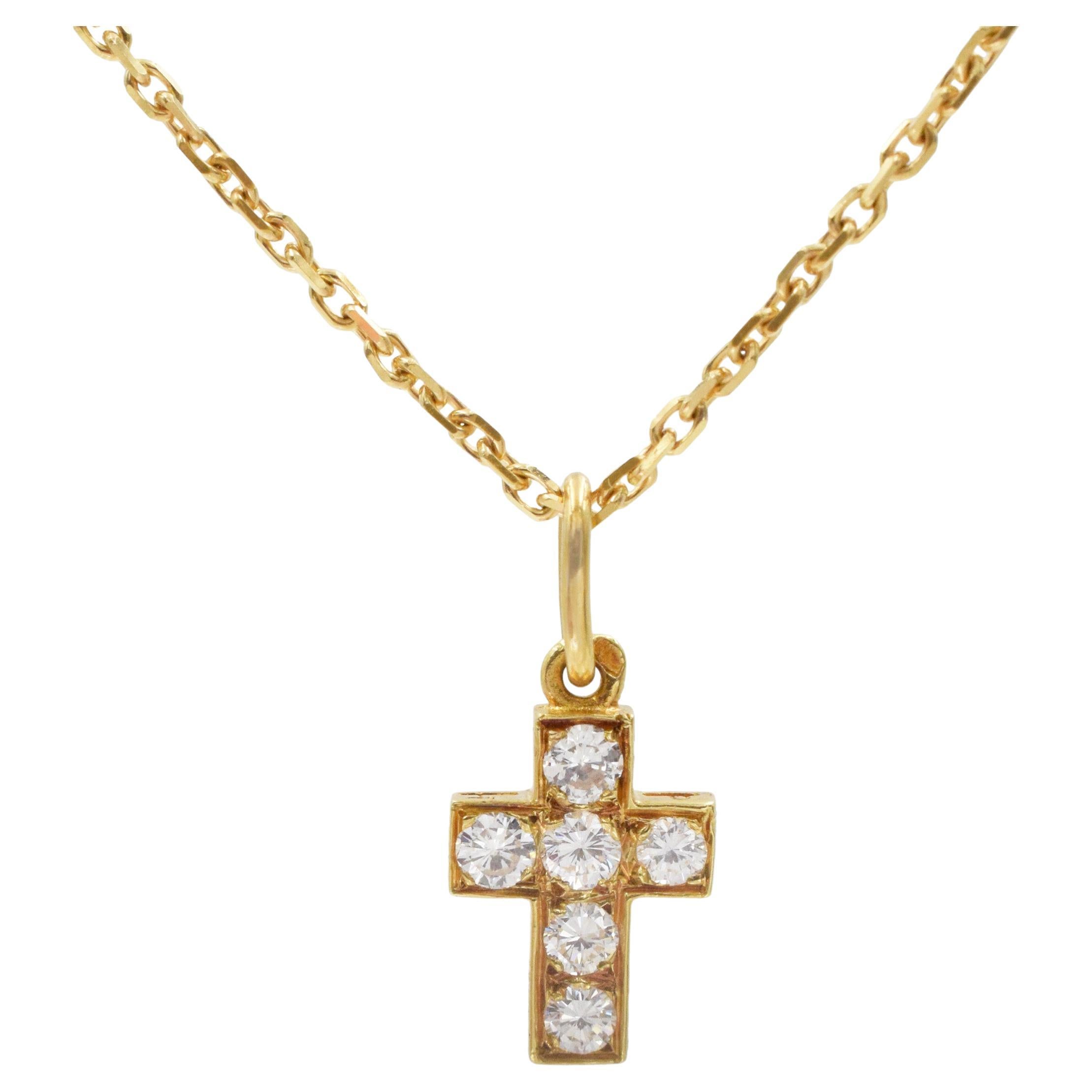 Van Cleef & Arpels Diamond Cross Pendant/ Necklace in 18k Yellow Gold