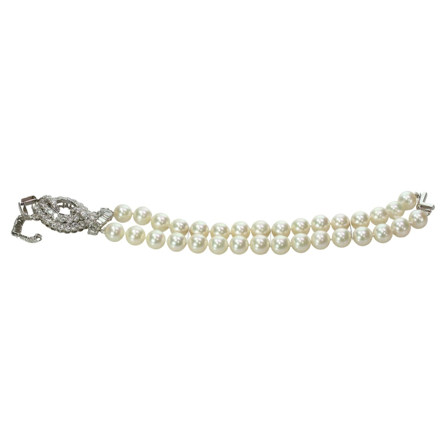 VAN CLEEF & ARPELS Diamant-Zuchtperlen-Armband aus Weißgold mit zwei Reihen Damen im Angebot