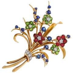 Van Cleef & Arpels Diamond, Demantoid Garnet, Sapphire and Ruby "Hawaii" Brooch