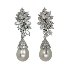 Vintage Van Cleef & Arpels Diamond Detachable Cultured Pearl Drop Clip-On Earrings