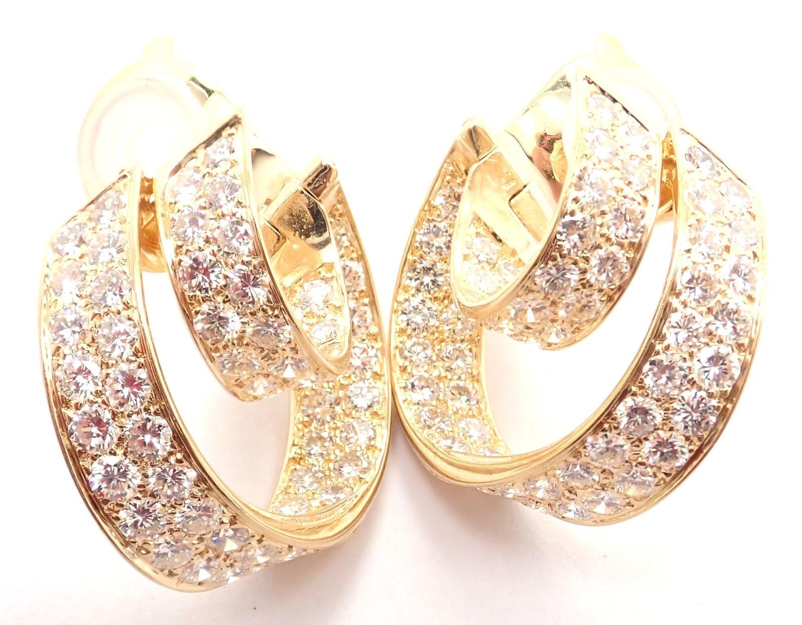 Brilliant Cut Van Cleef & Arpels Diamond Double Hoop Yellow Gold Earrings