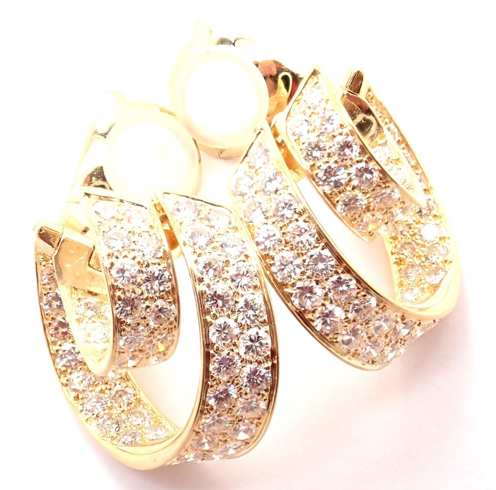 Van Cleef & Arpels Diamond Double Hoop Yellow Gold Earrings In Excellent Condition In Holland, PA