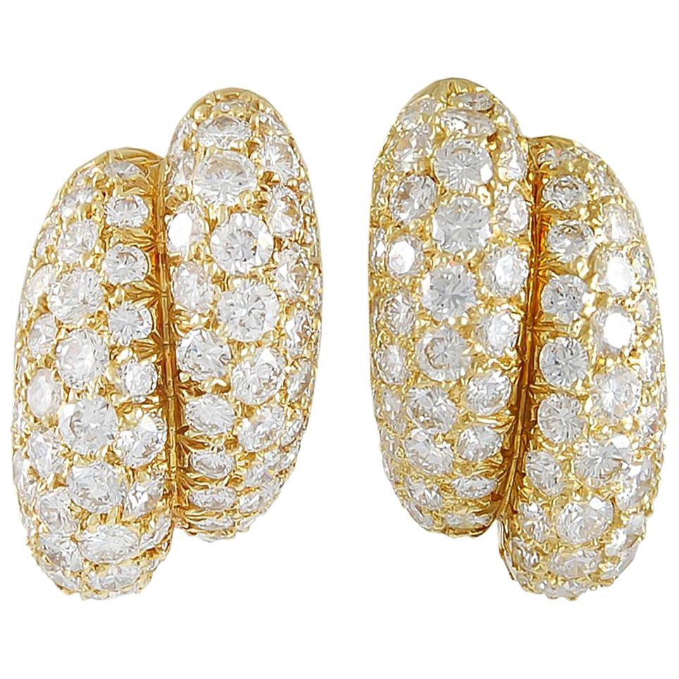 Van Cleef & Arpels Vintage Collection Diamond Gold Boulle Double Earrings For Sale