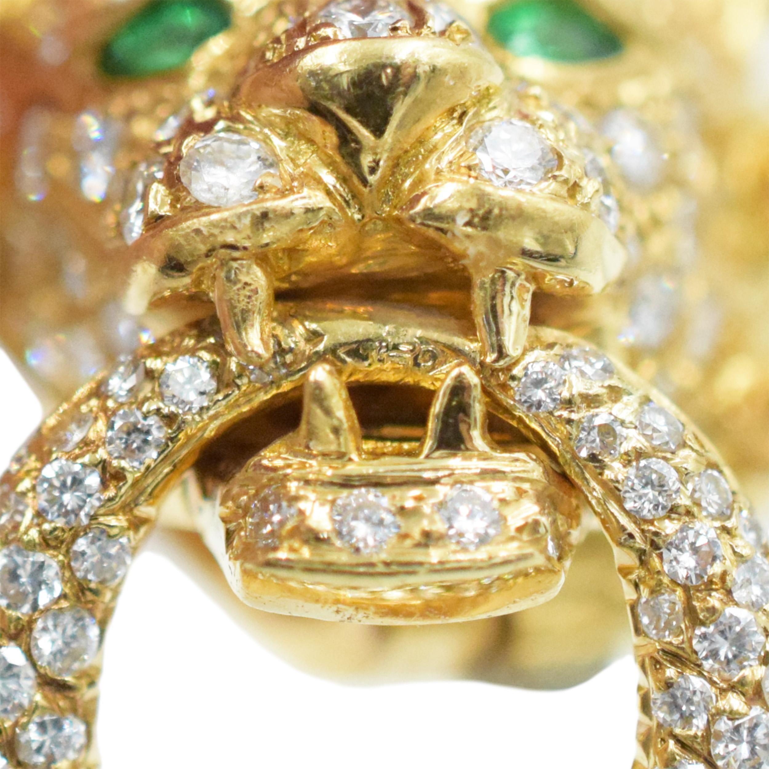 Van Cleef & Arpels, Diamond Emerald Door-Knocker Ear Clips In Excellent Condition In New York, NY