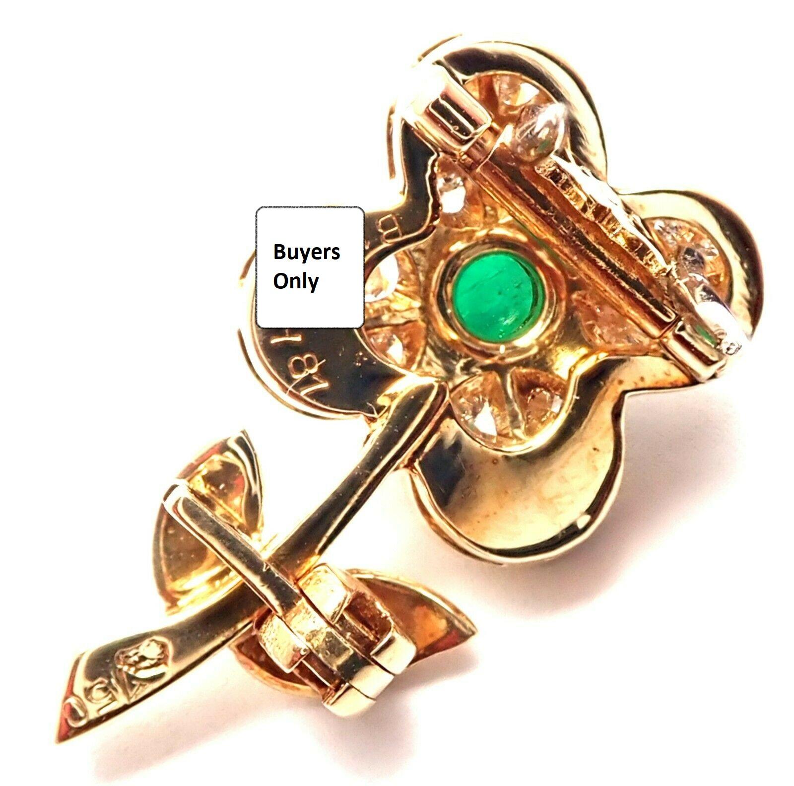 Van Cleef & Arpels Diamond Emerald Flower Yellow Gold Pin Brooch For Sale 1