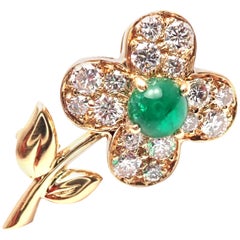 Van Cleef & Arpels Diamond Emerald Flower Yellow Gold Pin Brooch