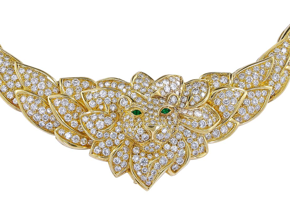 Van Cleef & Arpels Diamant- und Smaragd-Löwen-Halskette (Rundschliff) im Angebot