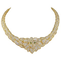 Used Van Cleef & Arpels Diamond, Emerald Lion Necklace