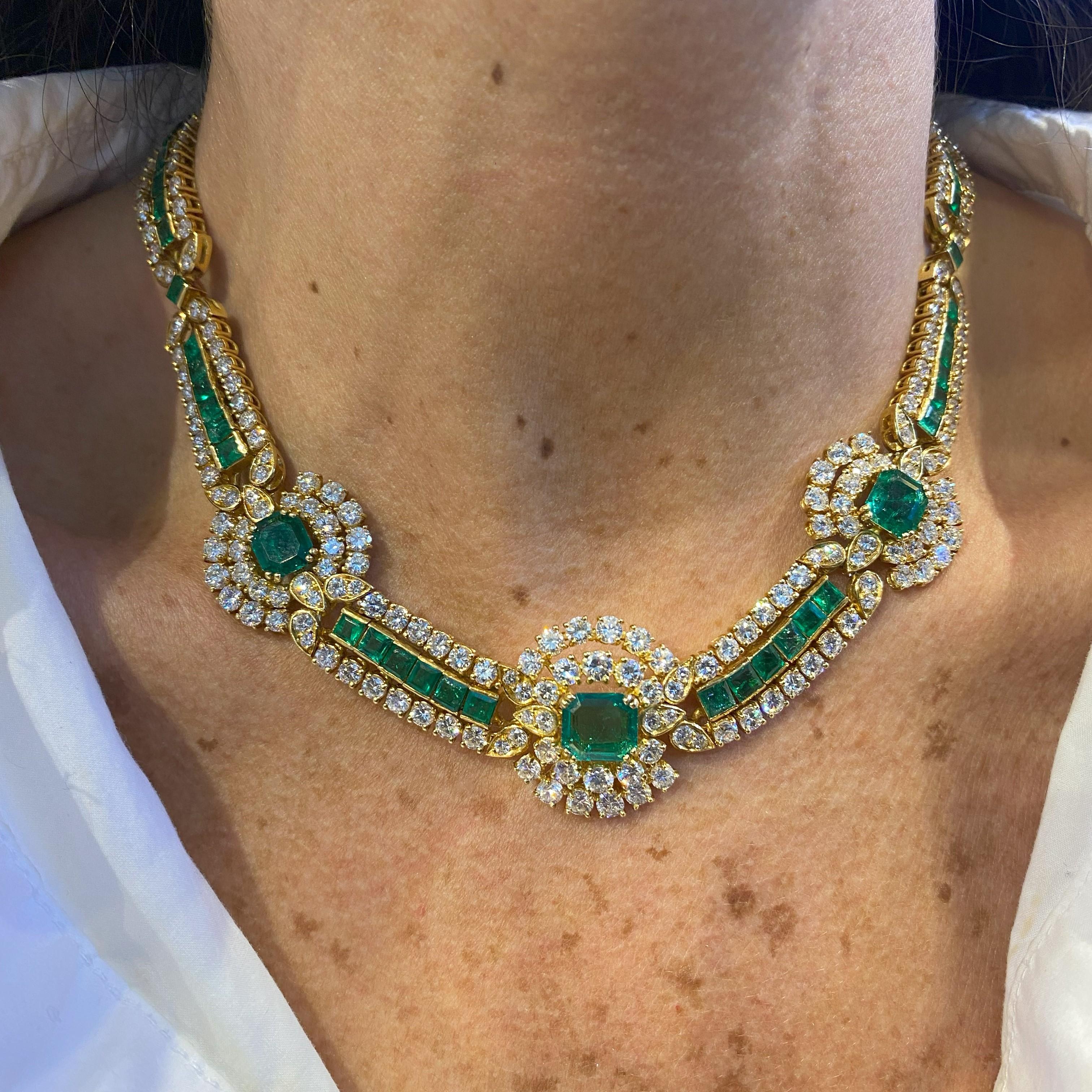 Radiant Cut Van Cleef & Arpels Diamond & Emerald Necklace For Sale