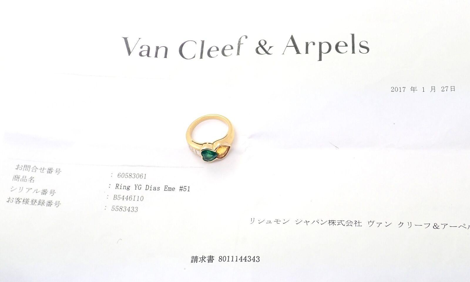 Brilliant Cut Van Cleef & Arpels Diamond Emerald Yellow Sapphire Yellow Gold Band Ring For Sale