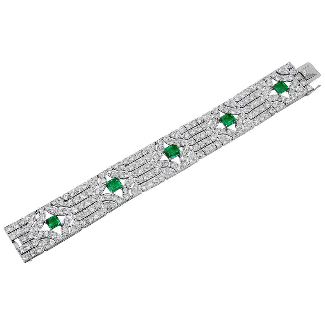Van Cleef and Arpels Diamond Emerald Platinum Bracelet For Sale at ...