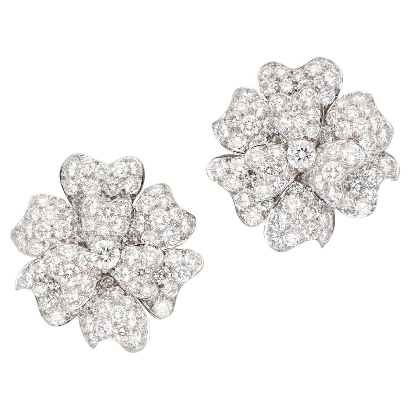 VAN CLEEF & ARPELS Diamond Flower Ear Clips