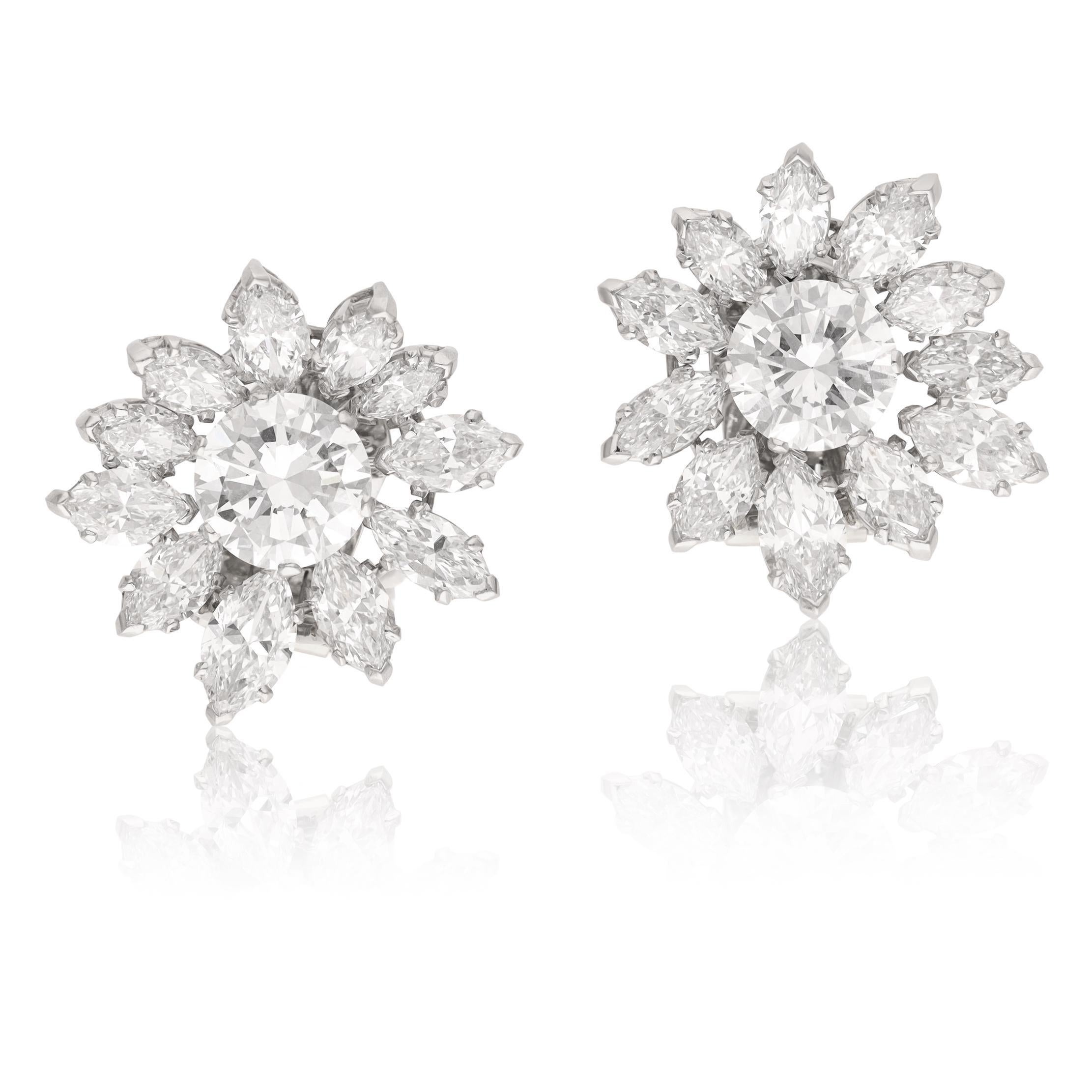 VAN CLEEF & ARPELS Diamond Flower Ear Clips