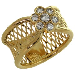 Van Cleef & Arpels Diamond Flower Lattice Yellow Gold Band Ring