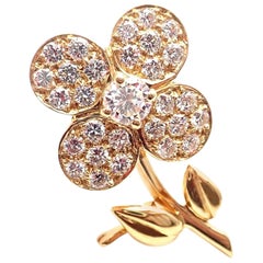 Vintage Van Cleef & Arpels Diamond Flower Yellow Gold Pin Brooch