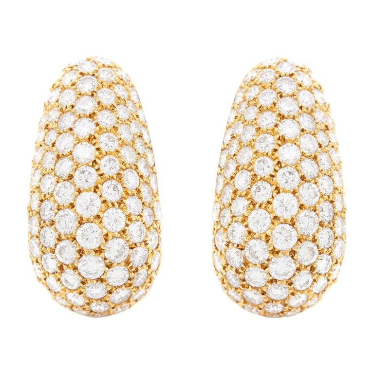 Van Cleef & Arpels Diamond Gold Bombe Ear Clips For Sale