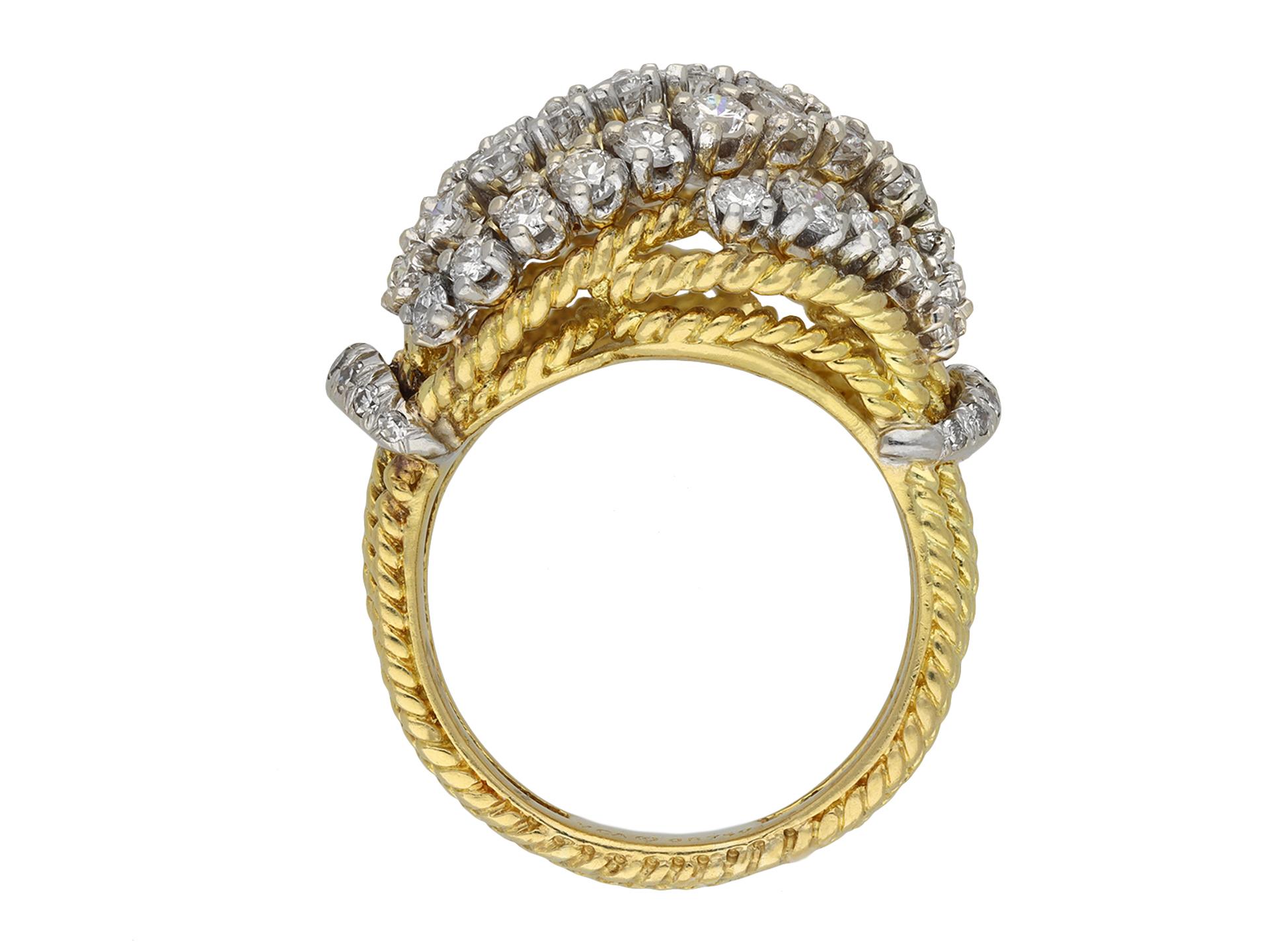 Women's Van Cleef & Arpels Diamond Gold Cocktail Ring circa 1960