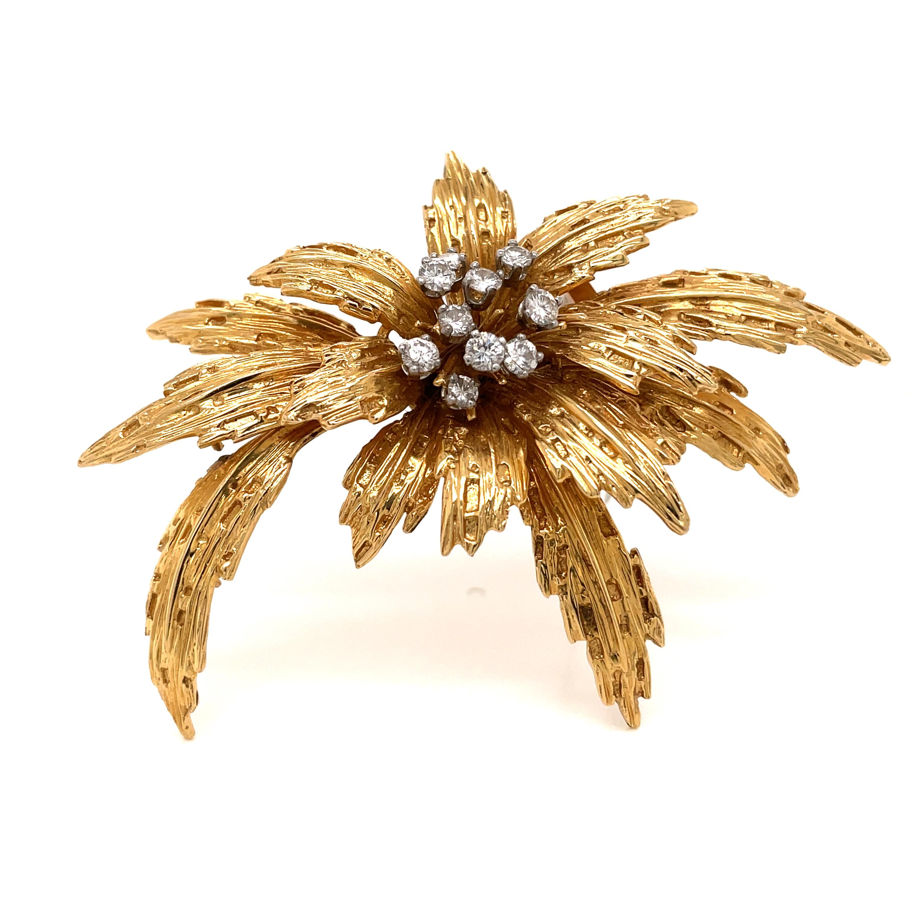 Art Deco Van Cleef & Arpels Diamond Gold Floral Motif Brooch