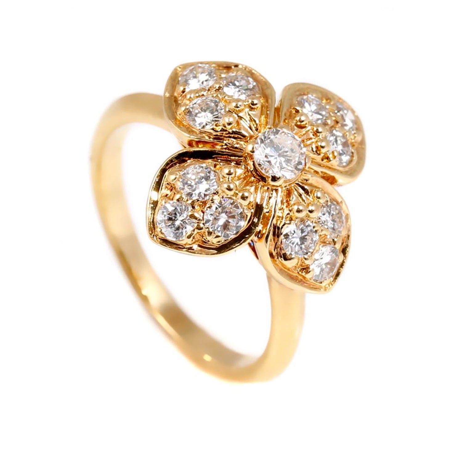 Van Cleef And Arpels Diamond Gold Flower Ring At 1stdibs