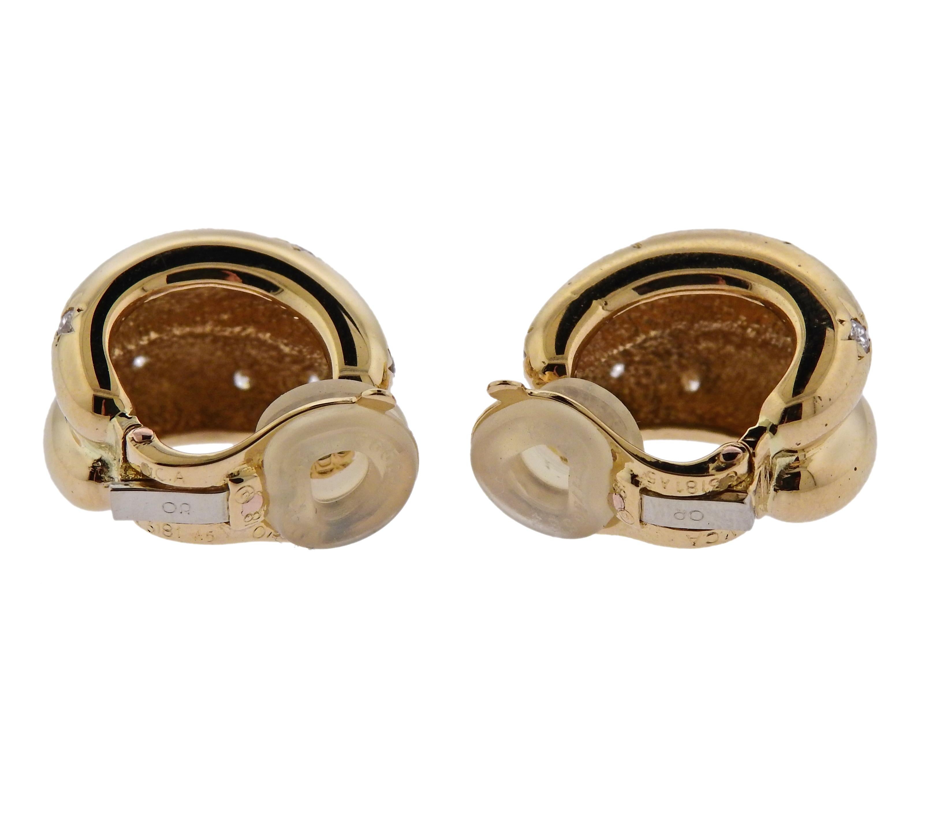 Van Cleef & Arpels Diamond Gold Hoop Earrings In Excellent Condition In Lambertville, NJ