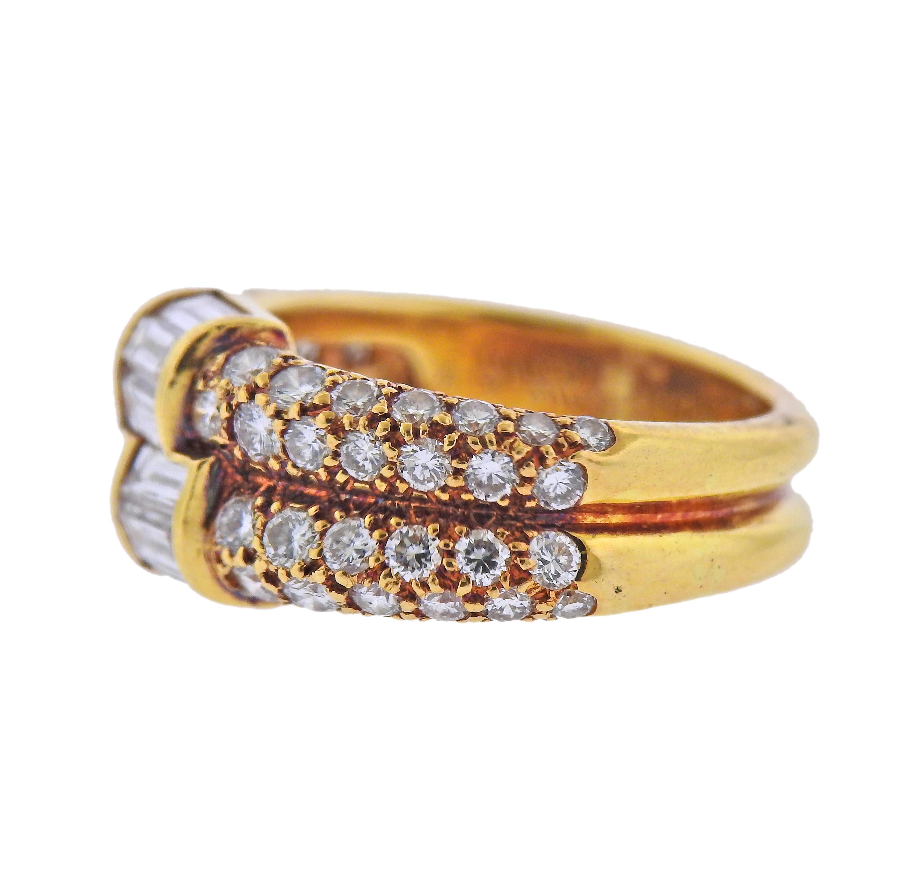 18k yellow gold ring by Van Cleef & Arpels, with 2.27ctw in diamonds. Ring size 0 5.75, ring top is 10mm wide. Marked: VCA, 18kt, 83, 2ct27, C 5402 A S. Weight - 7.6 grams. 