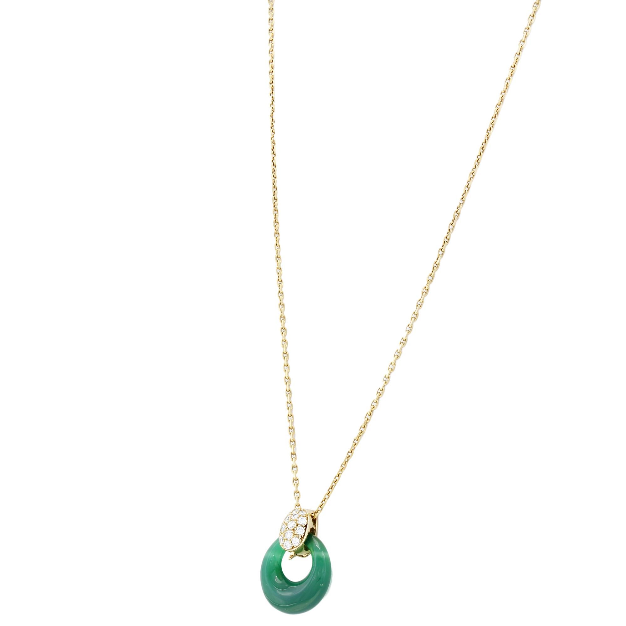 Modern Van Cleef & Arpels Diamond Green Chalcedony Yellow Gold Pendant Necklace
