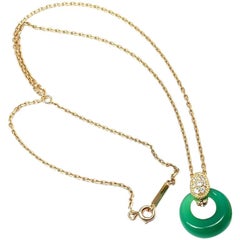 Van Cleef & Arpels Diamond Green Chalcedony Yellow Gold Pendant Necklace