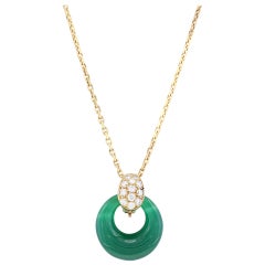 Van Cleef & Arpels Diamond Green Chalcedony Yellow Gold Pendant Necklace