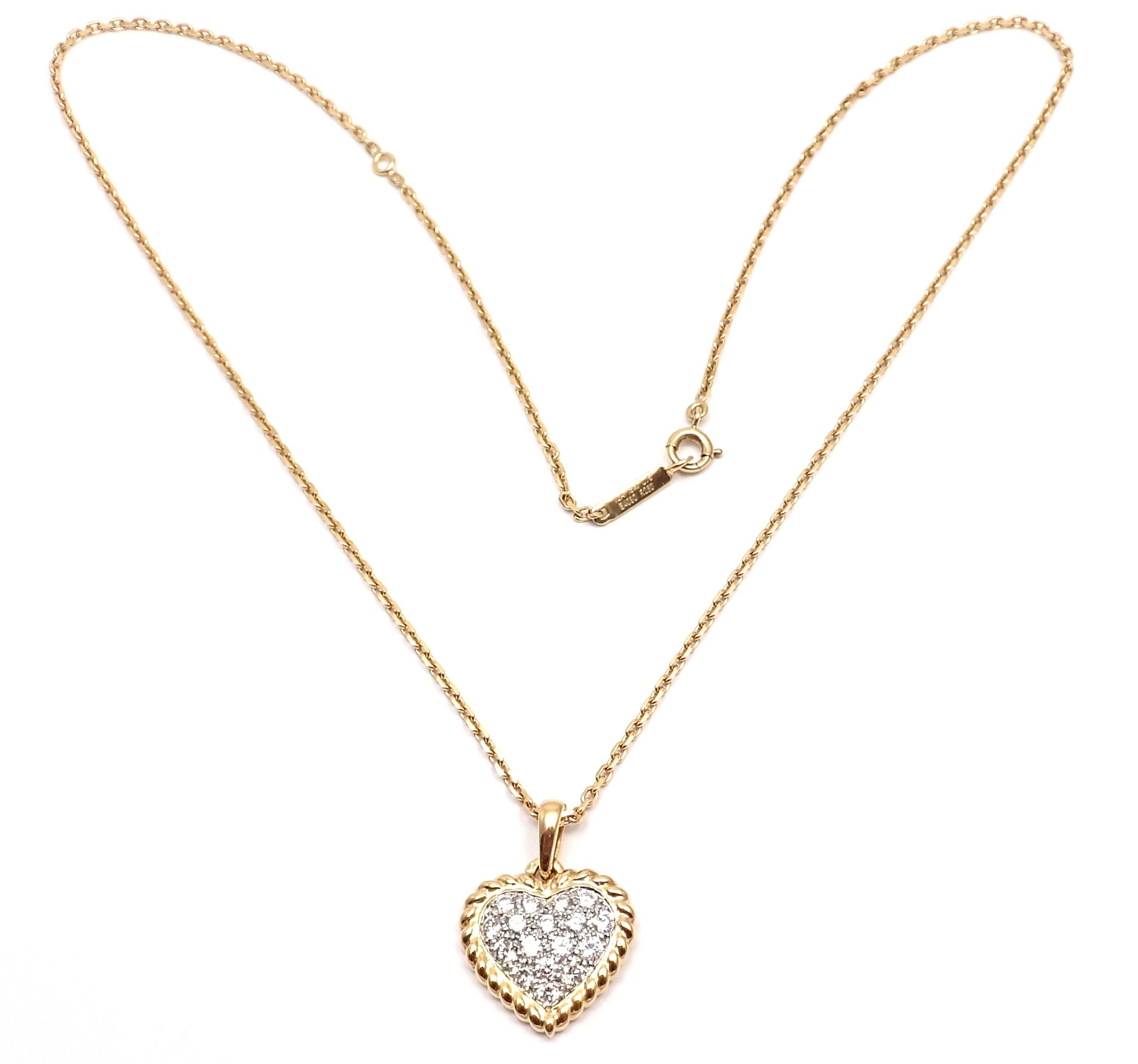 18k Yellow Gold Diamond Heart Pendant Necklace by Van Cleef & Arpels.
With 19 brilliant round cut diamonds VVS1 clarity, F color
Total weight .82ctw
Details:
18'' necklace, 1mm chain
Pendant: 24mm x 18mm
Weight: 9.2 grams
Stamped Hallmarks: 