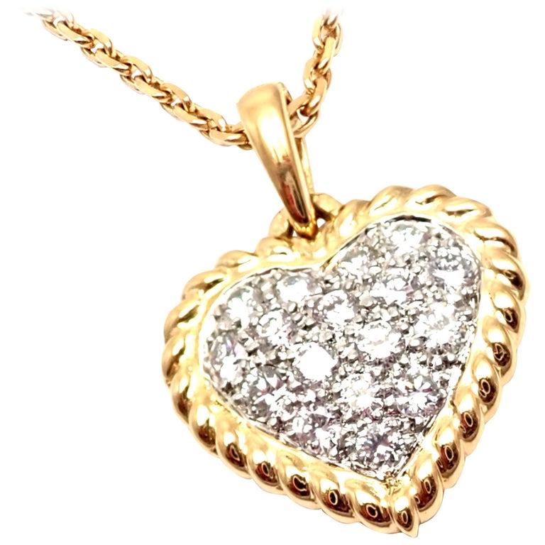 Van Cleef and Arpels Diamond Heart Yellow Gold Pendant Necklace at 1stDibs