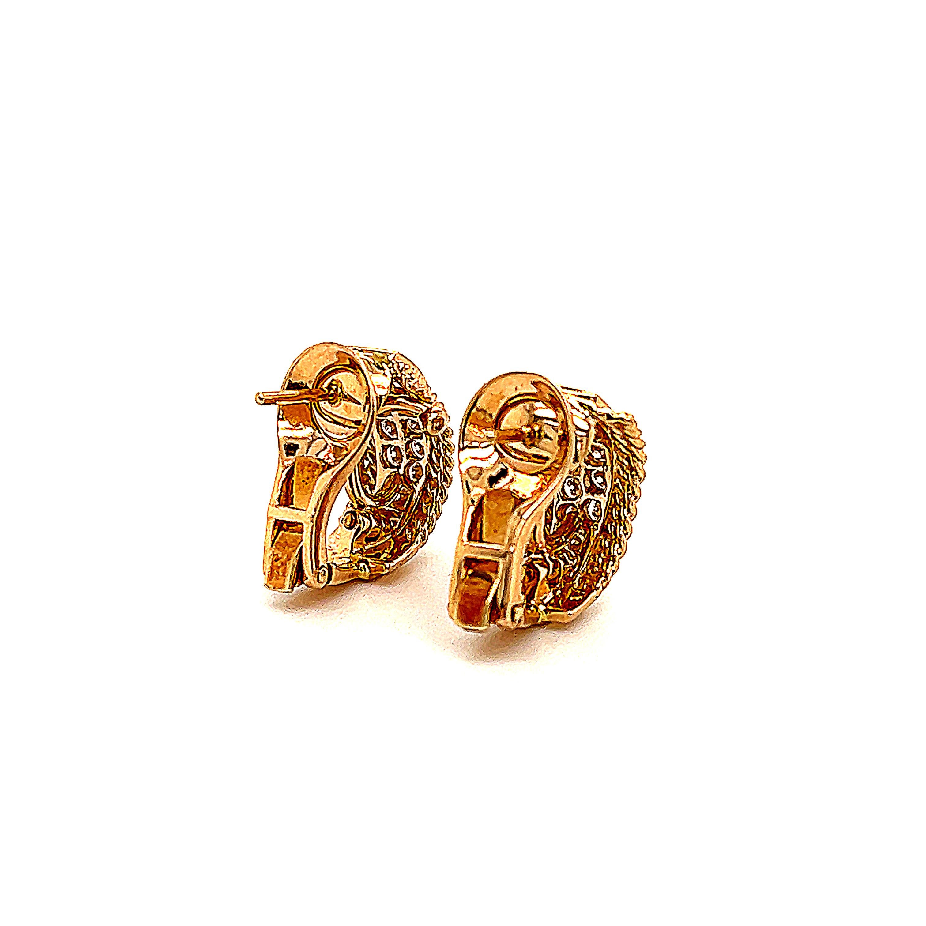 Van Cleef & Arpels Diamond Huggie Earrings 18k Yellow Gold In Good Condition In MIAMI, FL