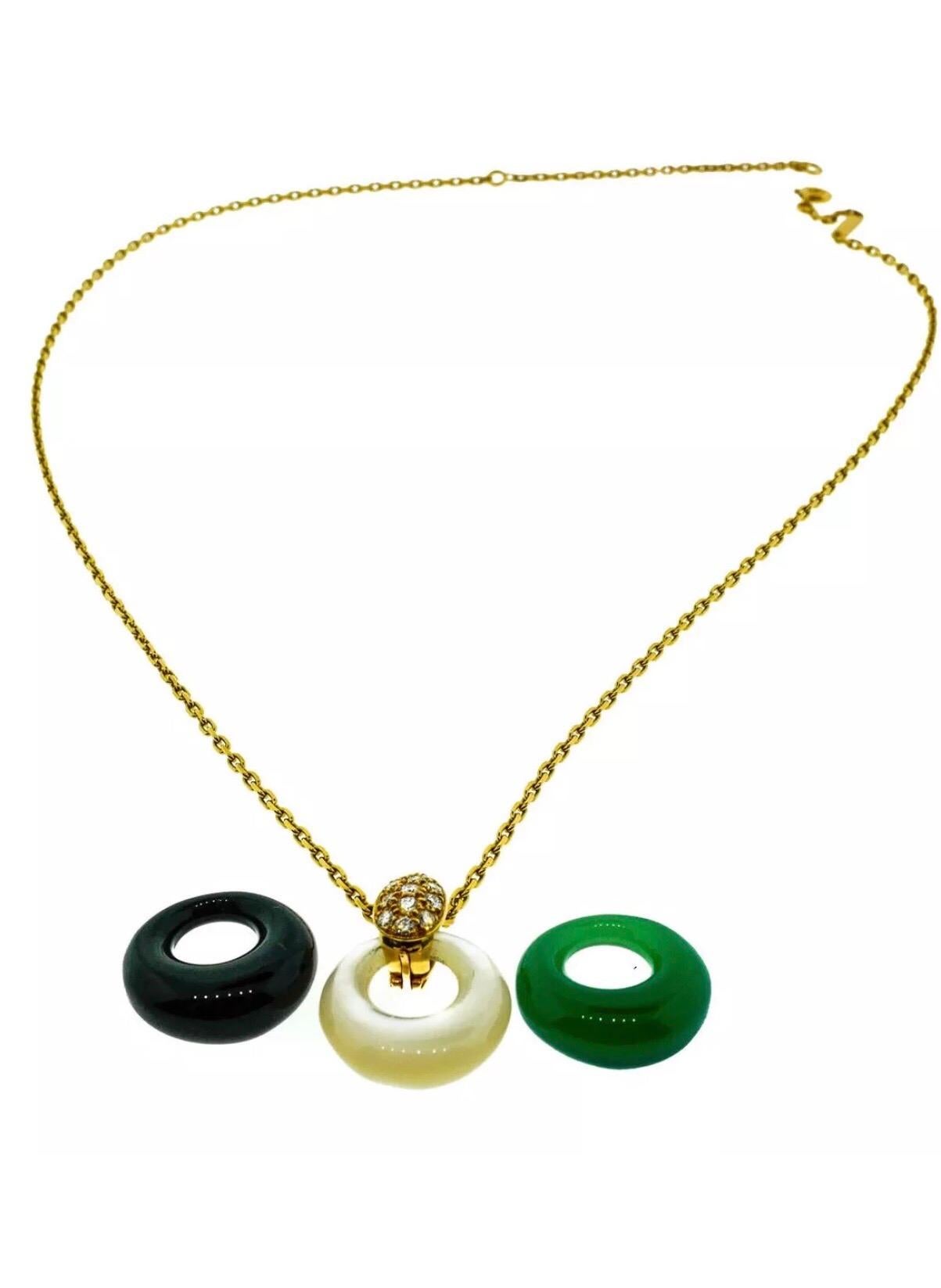 Women's Van Cleef & Arpels Diamond Interchangeable Onyx Pearl Chrysoprase Necklace