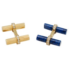 Van Cleef & Arpels Diamond Lapis 18 Karat Gold Bar Cufflinks