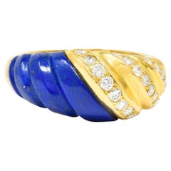 Van Cleef & Arpels Diamond Lapis Lazuli 18 Karat Yellow Gold Vintage Twist Ring