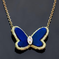 Van Cleef & Arpels Diamond Lapis Lazuli 18 Karat Gold Butterfly Pendant Neckla
