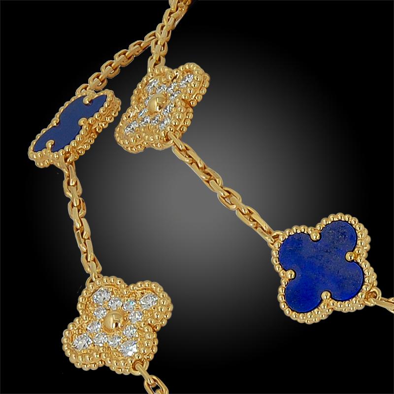 The iconic Alhambra motif by Van Cleef & Arpels was first introduced in 1968 and has become a signature and iconic collection for the jewelry house, inspired by the clover leaf, a token of good luck. This Alhambra long necklace is crafted in 18k