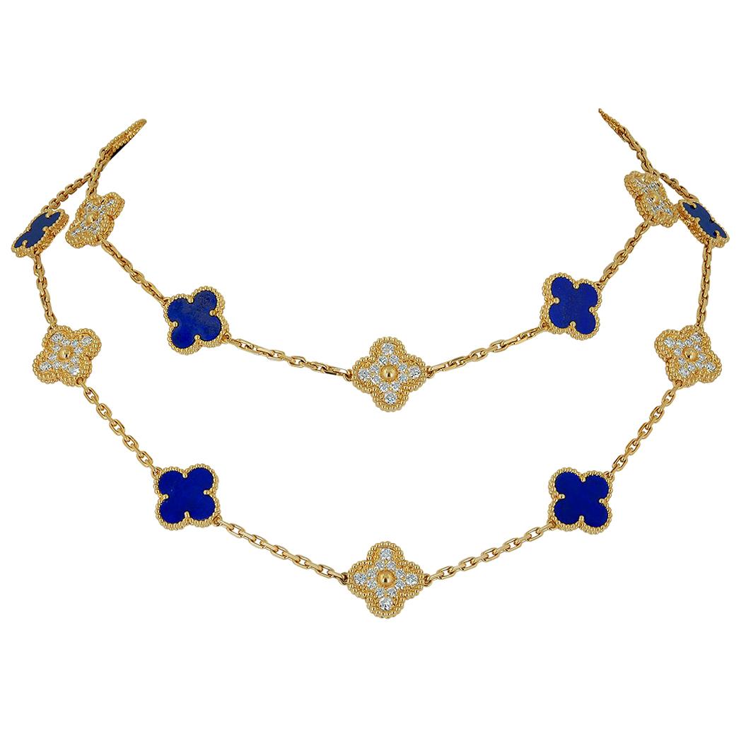 Van Cleef & Arpels Diamond, Lapis Lazuli Alhambra Necklace