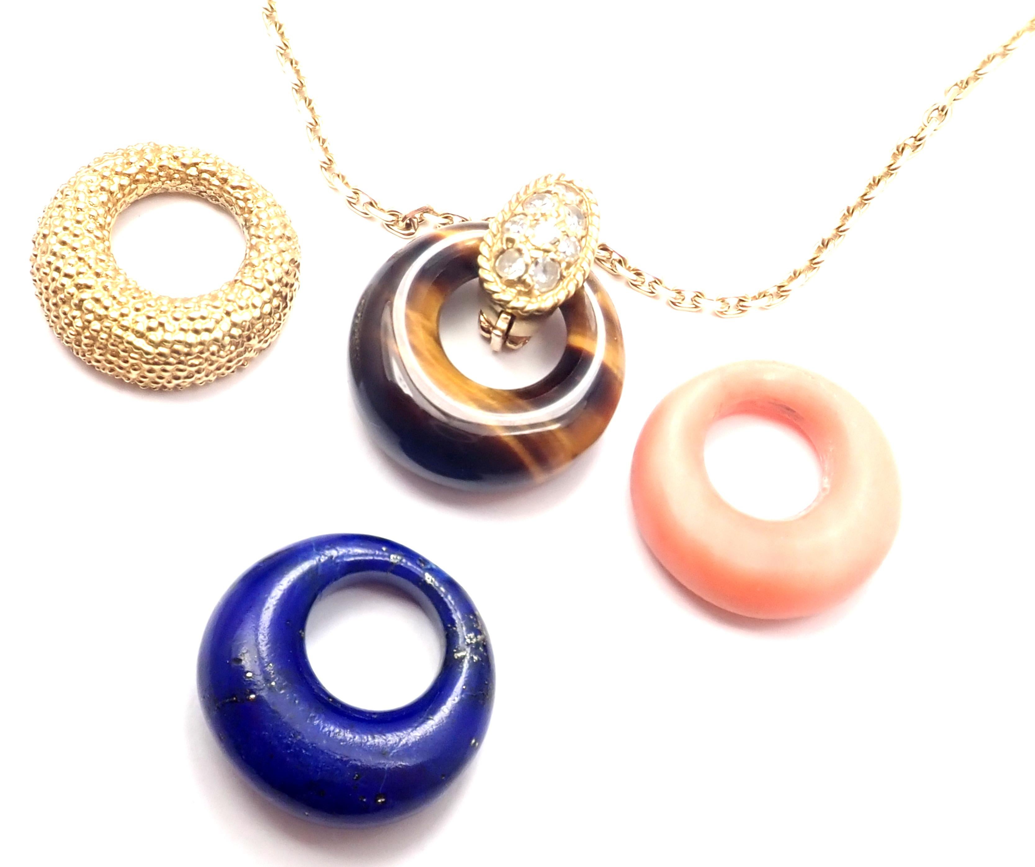 Women's or Men's Van Cleef & Arpels Diamond Lapis Lazuli Coral 4 Pendants Yellow Gold Necklace