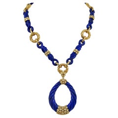 Van Cleef & Arpels Vintage 1970s Diamond Lapis Lazuli Pendant-Necklace