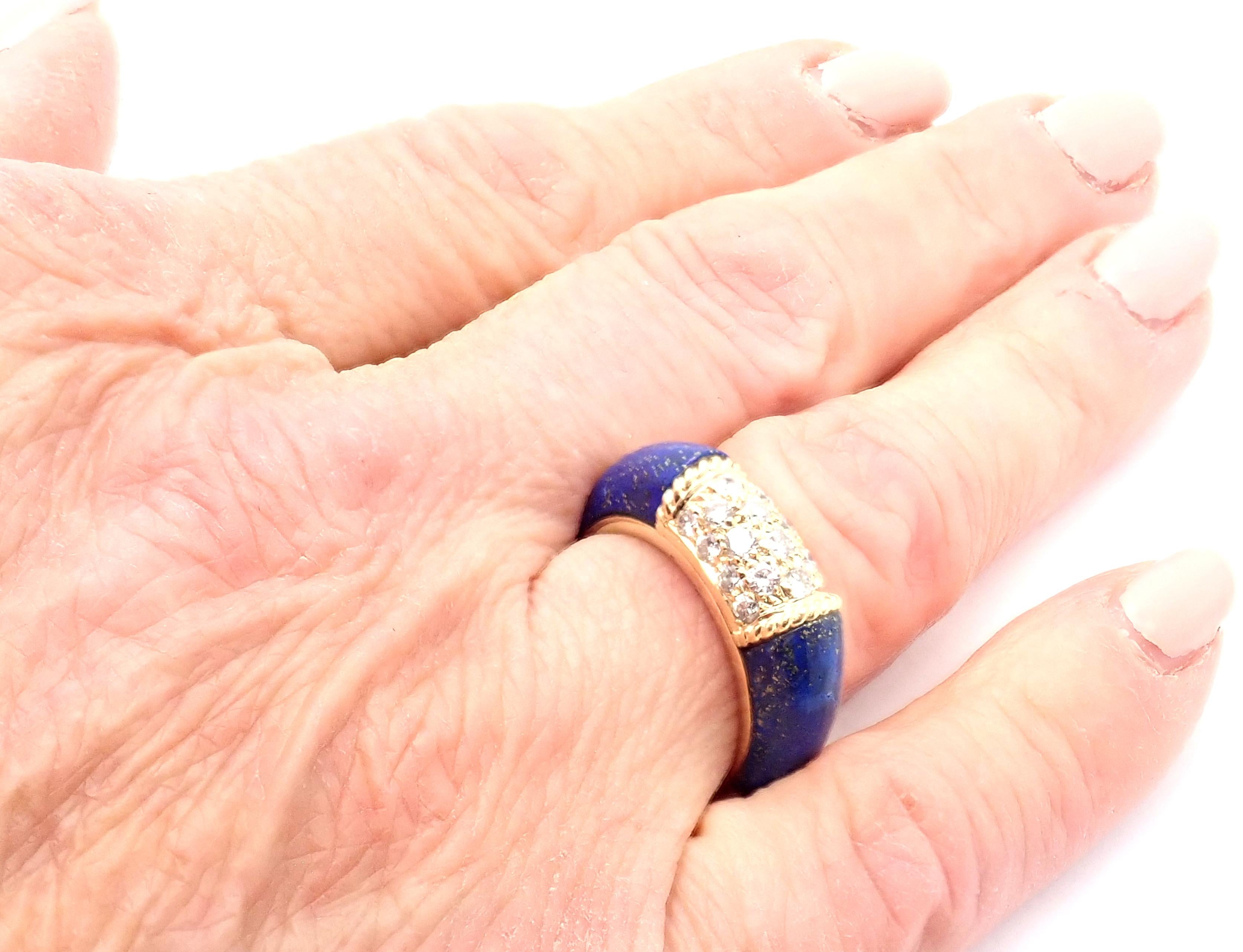 Van Cleef & Arpels Diamond Lapis Lazuli Philippine Yellow Gold Band Ring For Sale 2